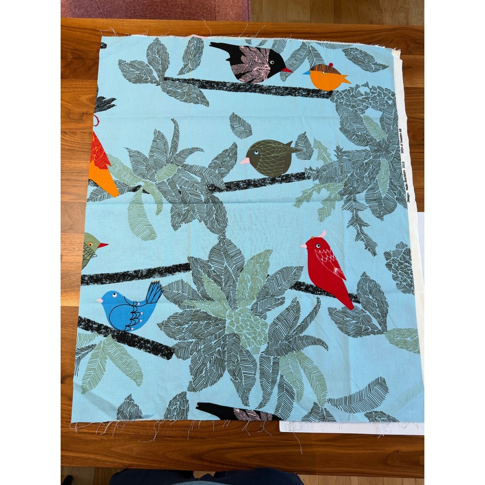 IKEA Malin Akerblom Bird Fabric 36x57 Blue Scandi Parrots Home Decor Sew